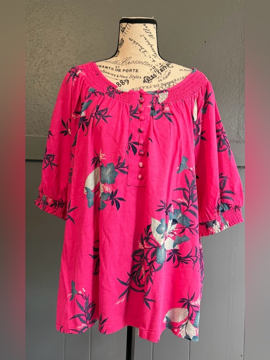 Wonderly Tops - Bright Pink Floral Peasant Top